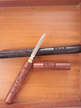 Load image into Gallery viewer, Wood "Dragon Pillar" Damascene Steel Pu Erh Pick