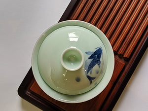 Jade Porcelain "Koi Frolicking" Gaiwan for Gong Fu Tea