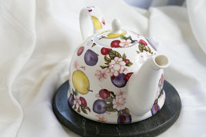 Igloo Teapot, "White with Colored Fruits"