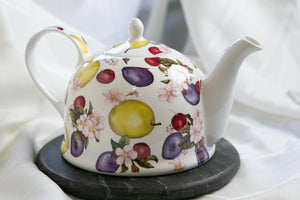 Igloo Teapot, "White with Colored Fruits"