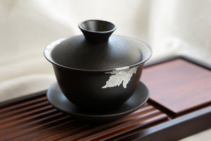 Silver Leaf on Black Ceramic Gaiwan