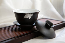 Load image into Gallery viewer, Silver Leaf on Black Ceramic Gaiwan
