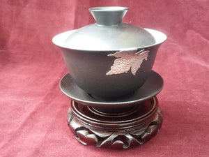 Silver Leaf on Black Ceramic Gaiwan
